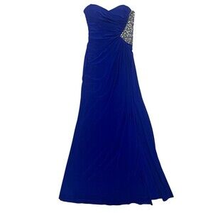 Xscape Crystal Embellished  Strapless  Evening Gown Prom Dress Maxi Blue Size 4